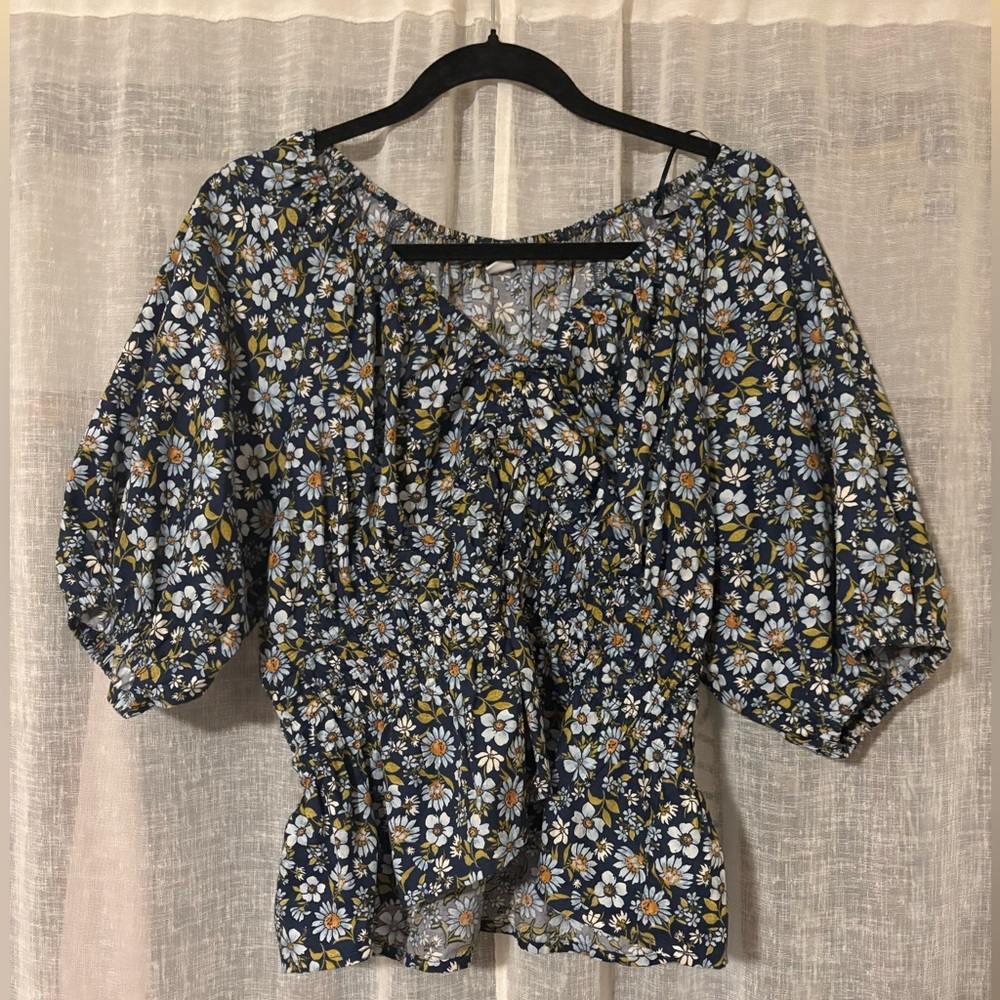 Old Navy Blue and White Floral Top